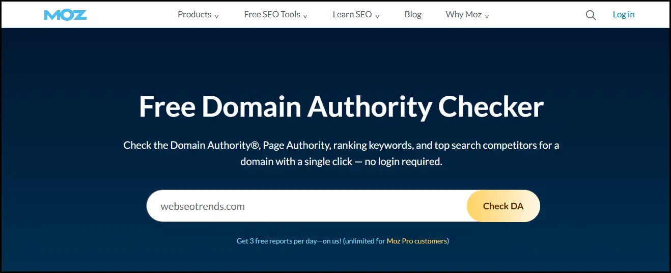 Moz Free Domain Authority Checker Screenshot by Mani Pathak