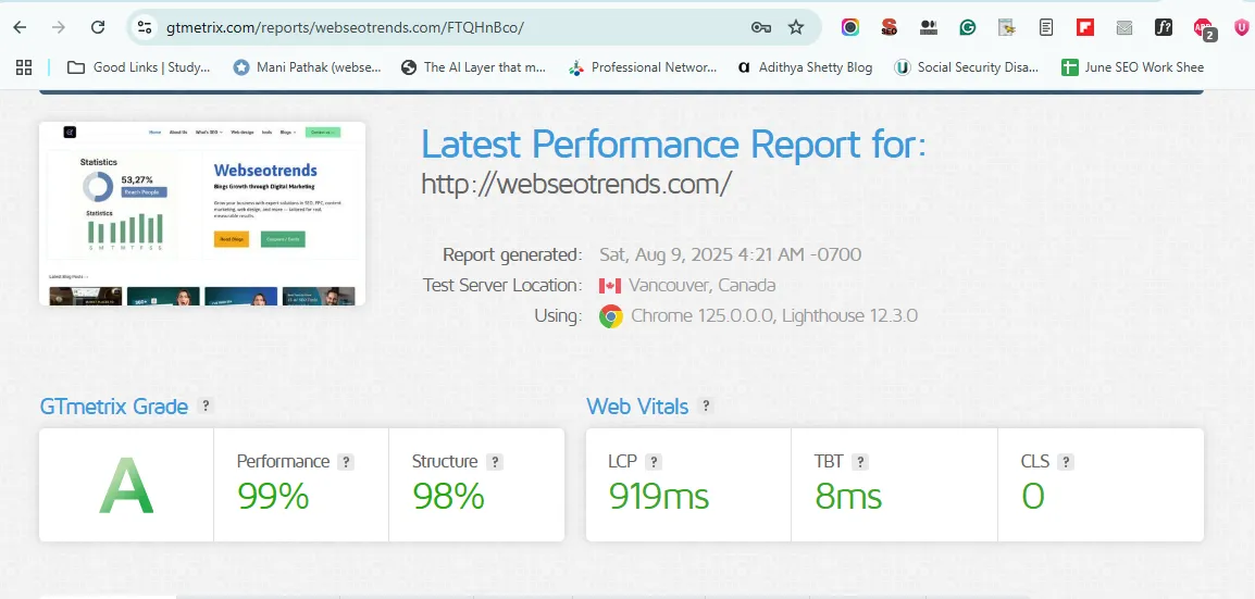Hostinger hosted site plum-lemur-767806.hostingersite.com GTmetrix performance test by Mani Pathak