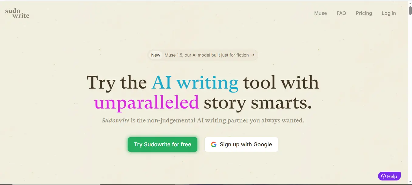 Sudowrite AI writing tool homepage showcasing story smarts and free trial signup – captured by Mani Pathak