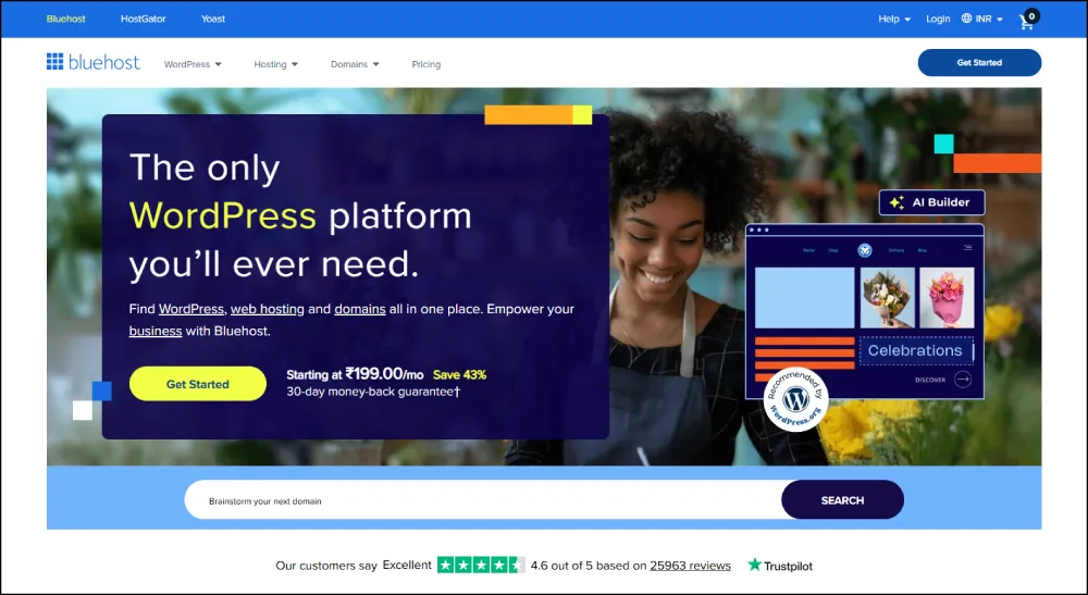 Bluehost - Best WordPress Hosting in India with official WordPress recommendation