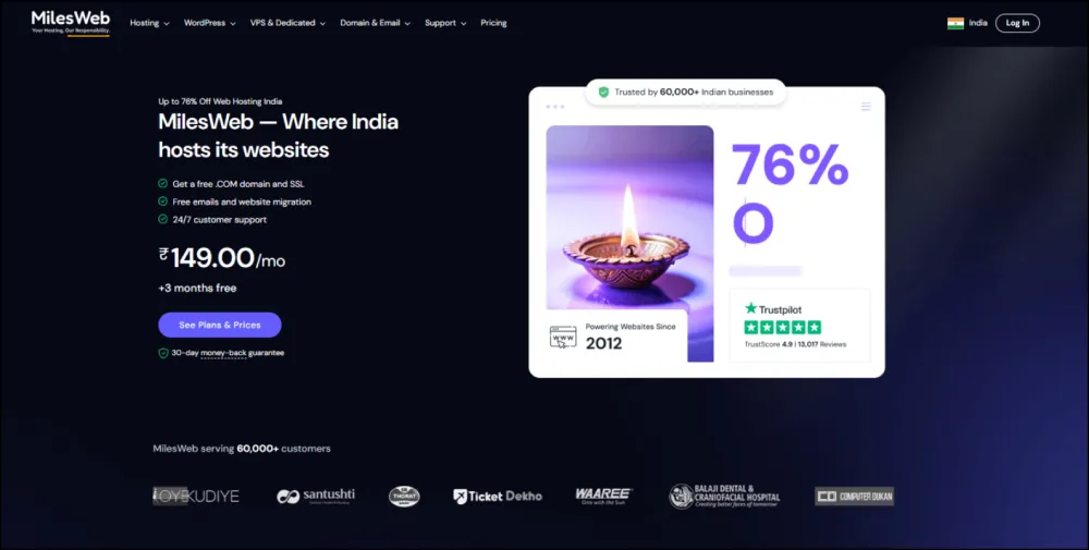 MilesWeb – Best Indian Hosting Provider with local data centers and affordable pricing
