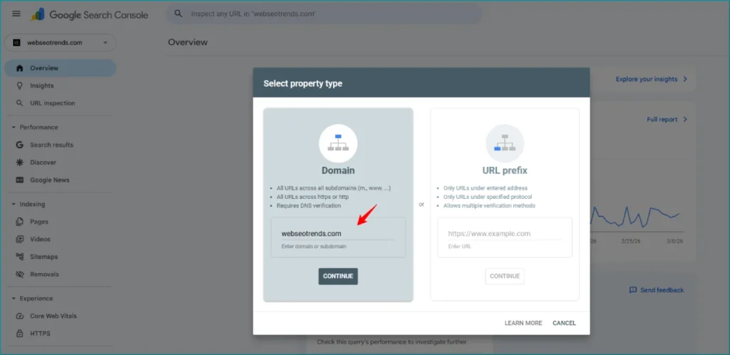 Google Search Console add property — submit website to Google
