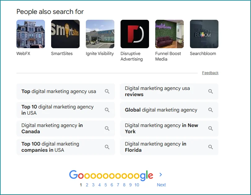 People also search for related keywords section in Google search