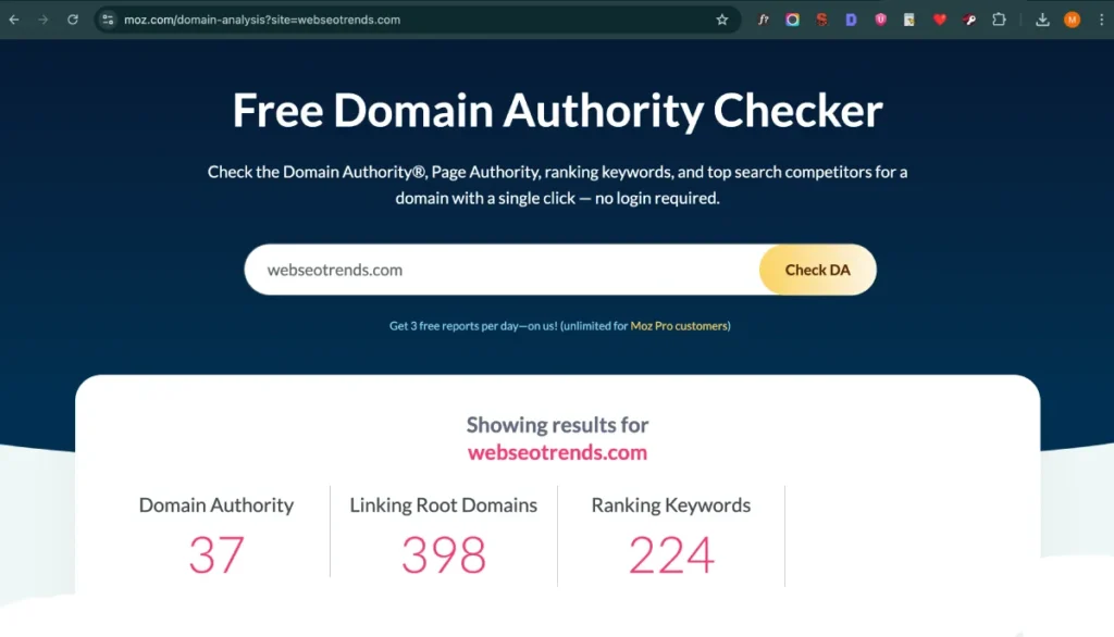 Moz Domain Authority (DA)