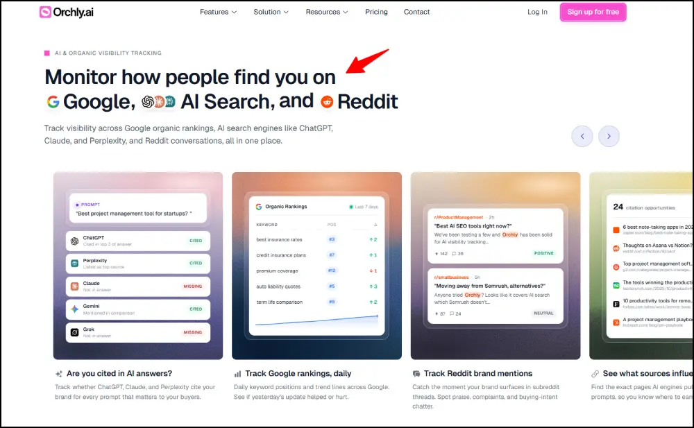 Monitor how users discover your business across Google, AI search platforms, and Reddit for better visibility and insights