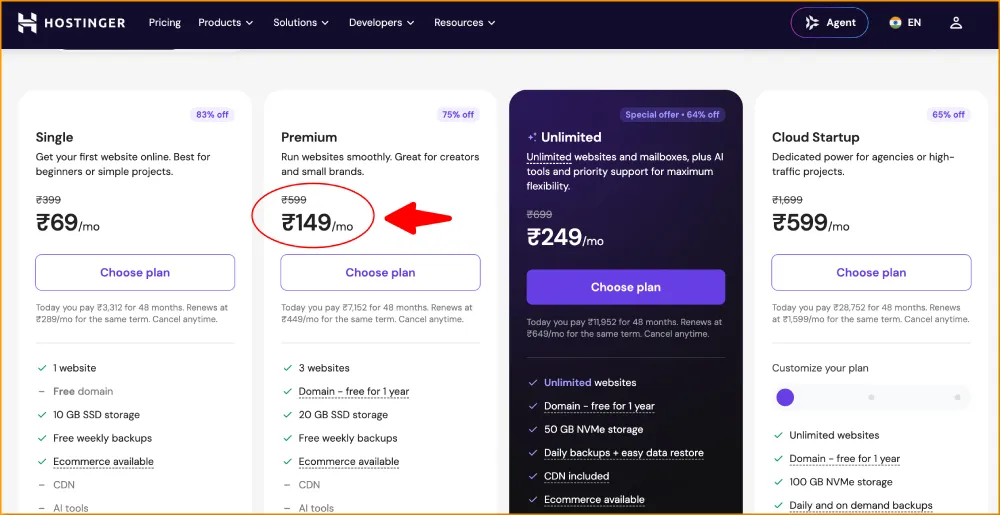 Hostinger India Hostinger India Pricing Plans