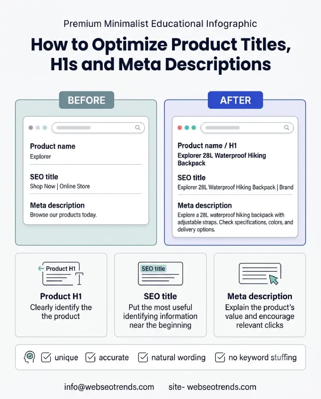 Product Page SEO Product Titles, H1s and Meta Descriptions