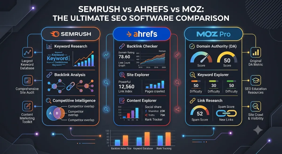 Semrush vs Ahrefs vs Moz